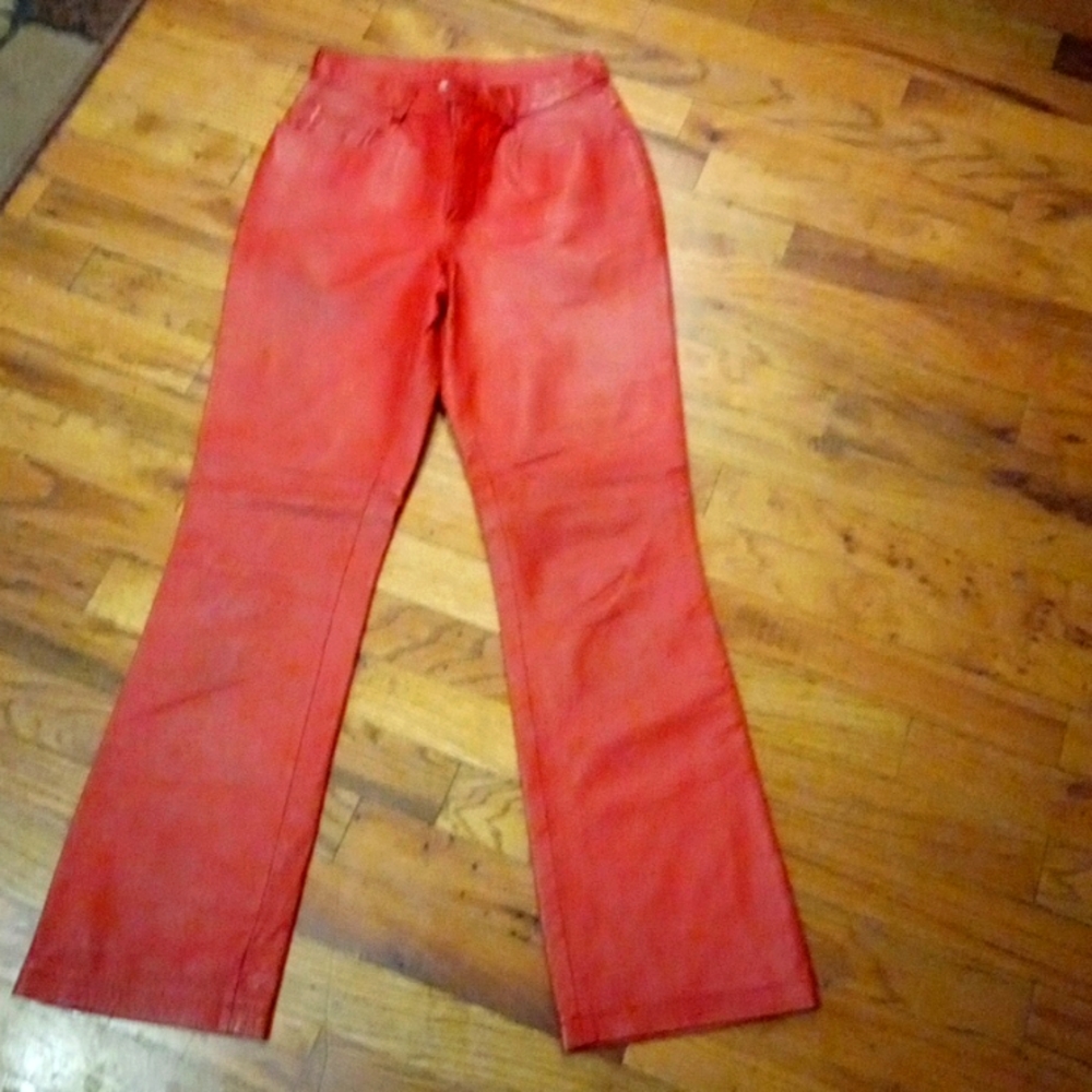 Lined Red Leather Pants